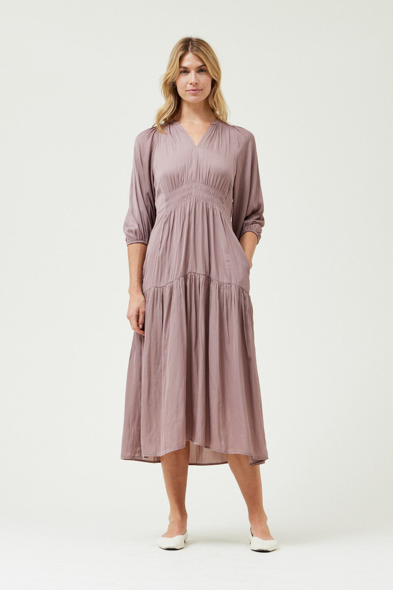 3/4 Sleeves Satin Midi Dress