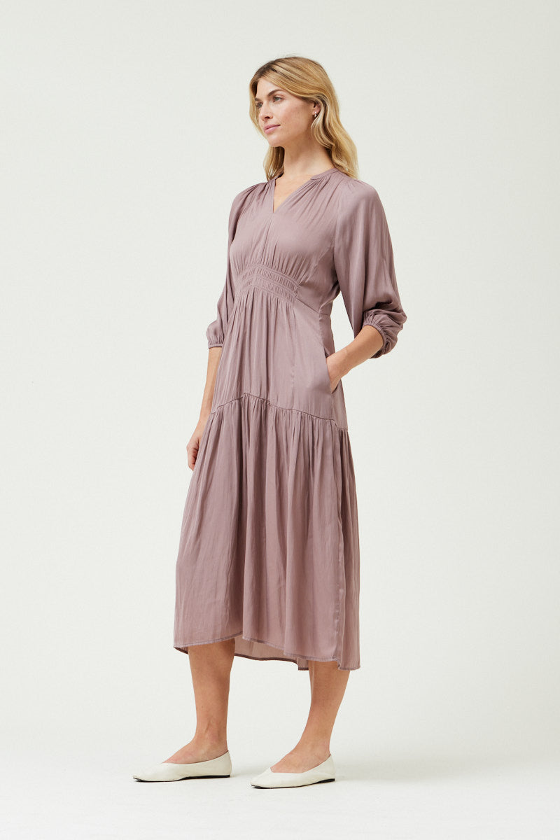 3/4 Sleeves Satin Midi Dress