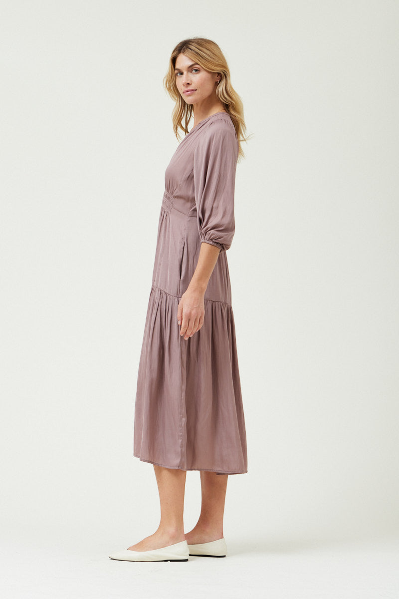 3/4 Sleeves Satin Midi Dress