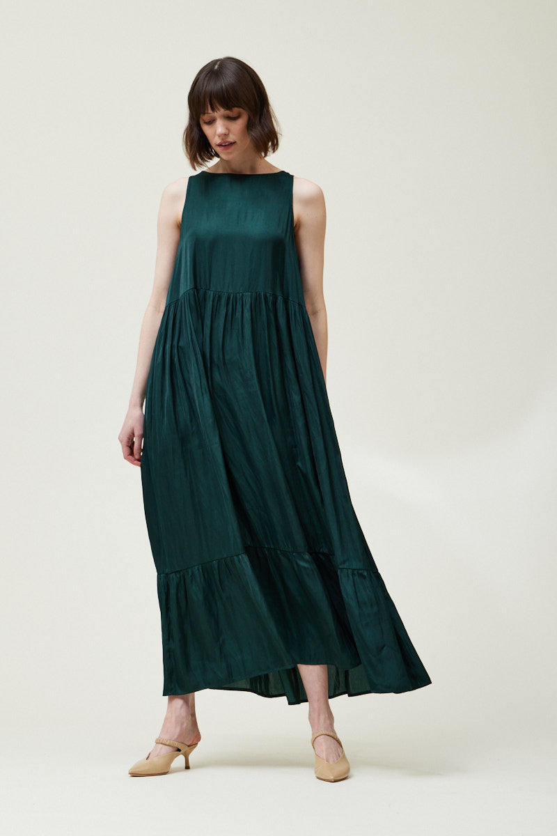 Satin Tiered Maxi Dress