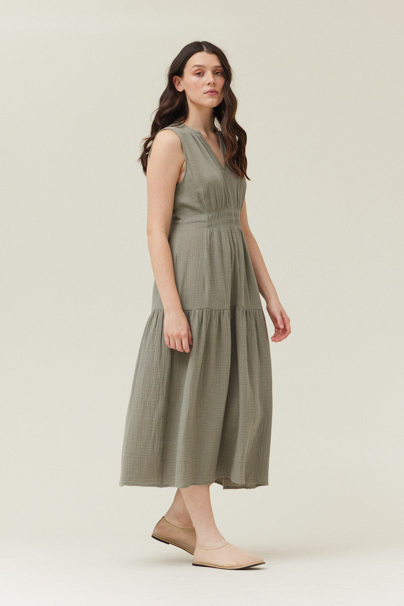 Solid Gauze Midi Dress in Dry Sage