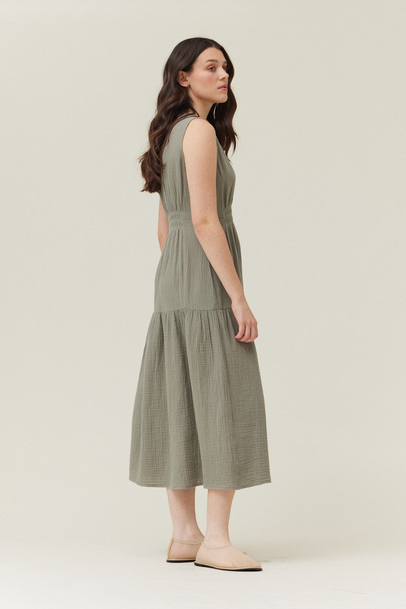 Solid Gauze Midi Dress in Dry Sage