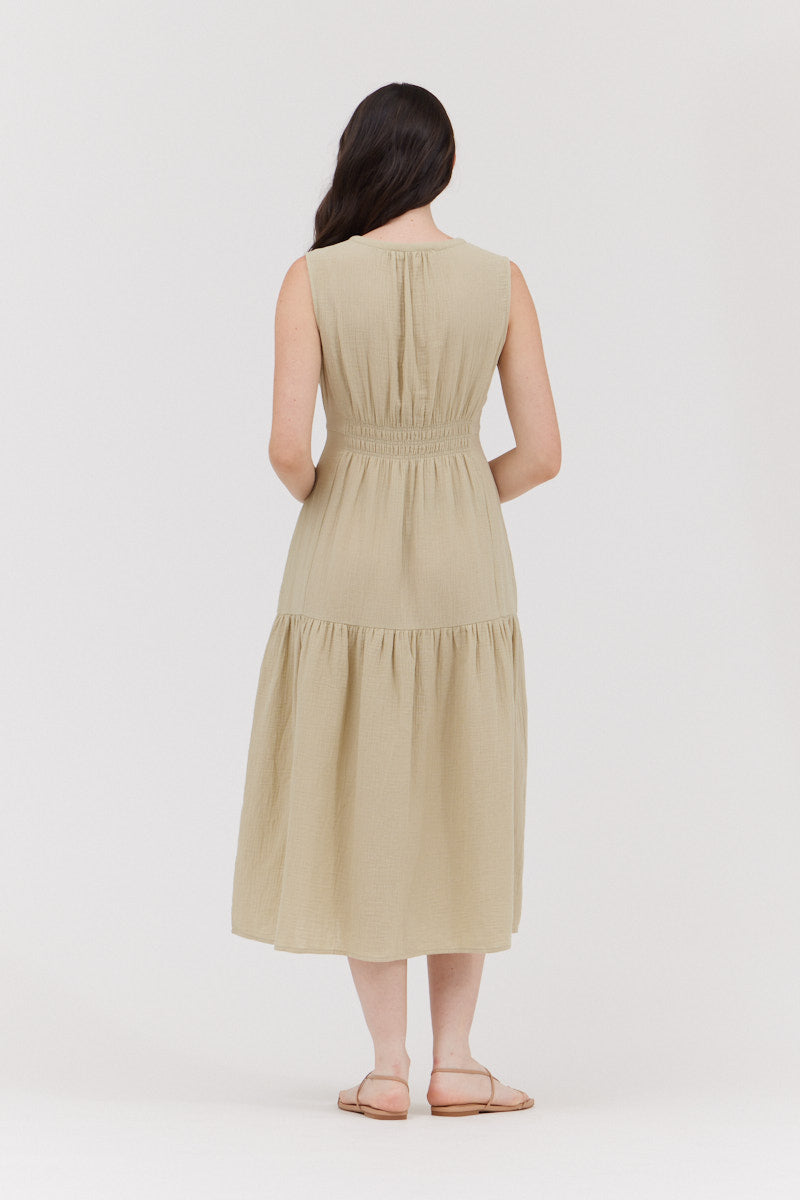Solid Gauze Midi Dress in Flax