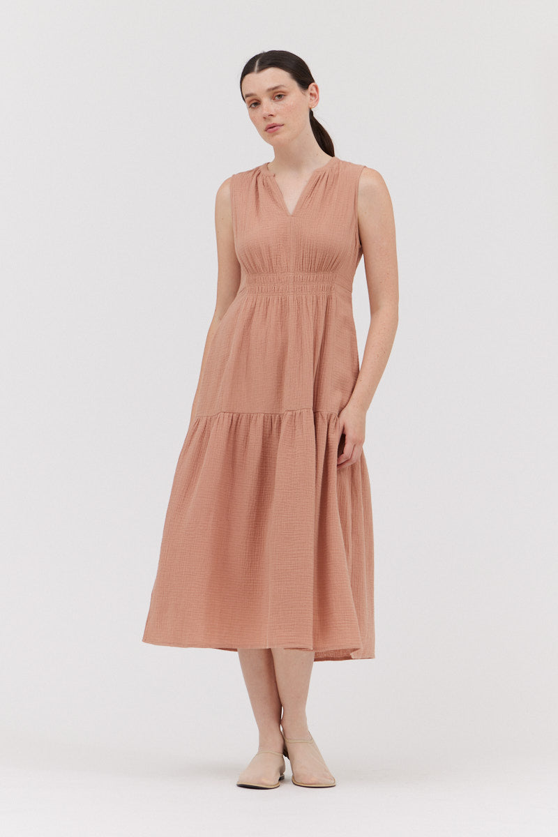 Solid Gauze Midi Dress in Pink Clay