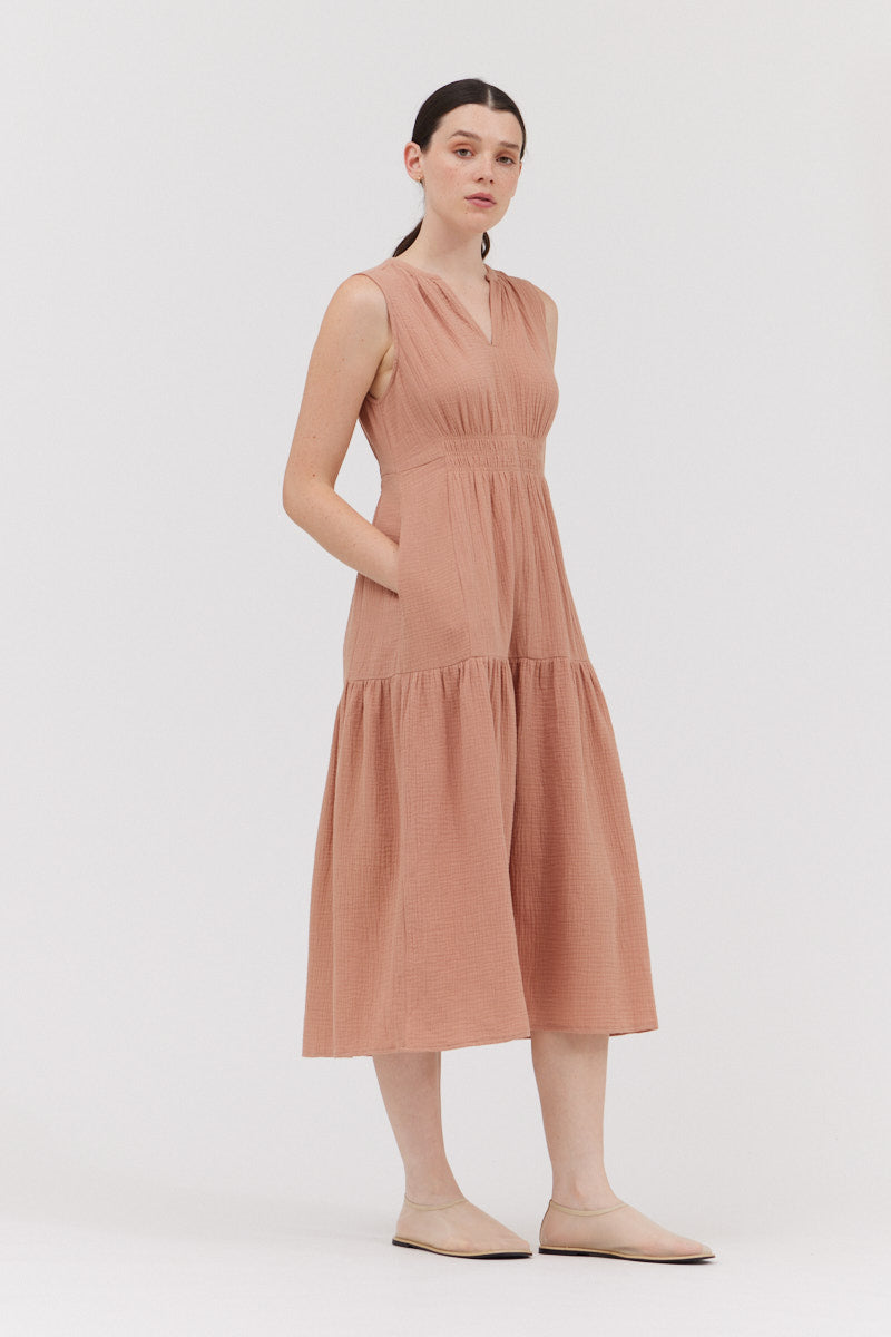 Solid Gauze Midi Dress in Pink Clay