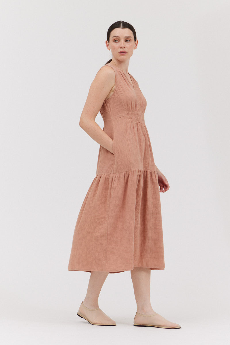 Solid Gauze Midi Dress in Pink Clay