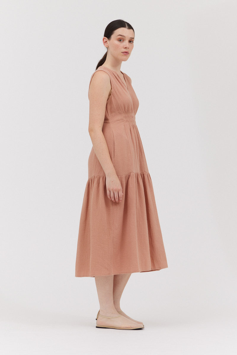 Solid Gauze Midi Dress in Pink Clay