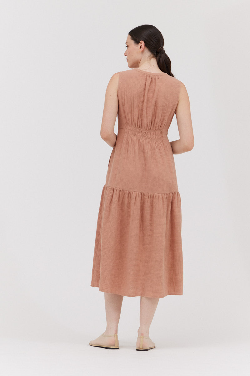 Solid Gauze Midi Dress in Pink Clay