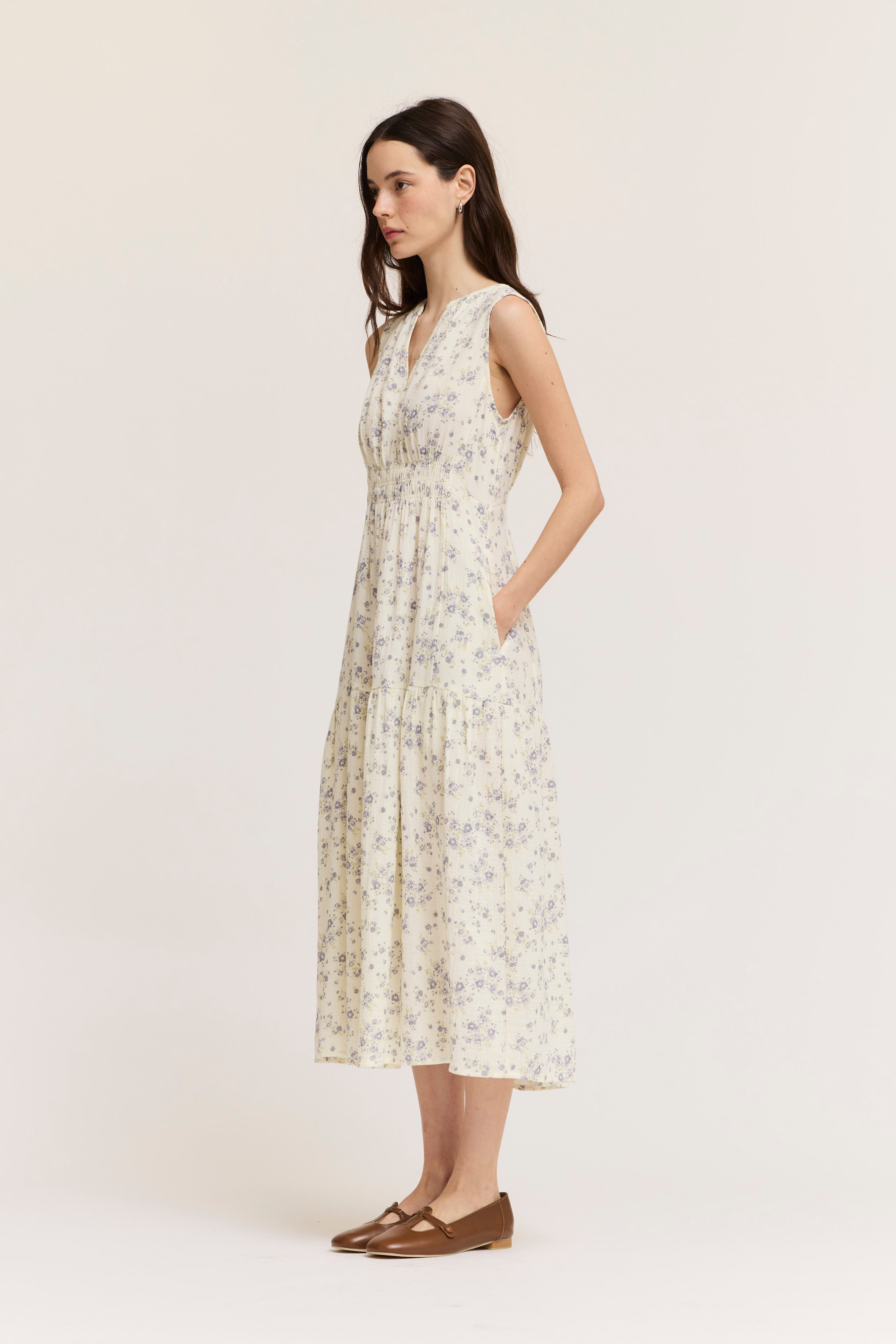 Floral Printed Gauze Midi Dress