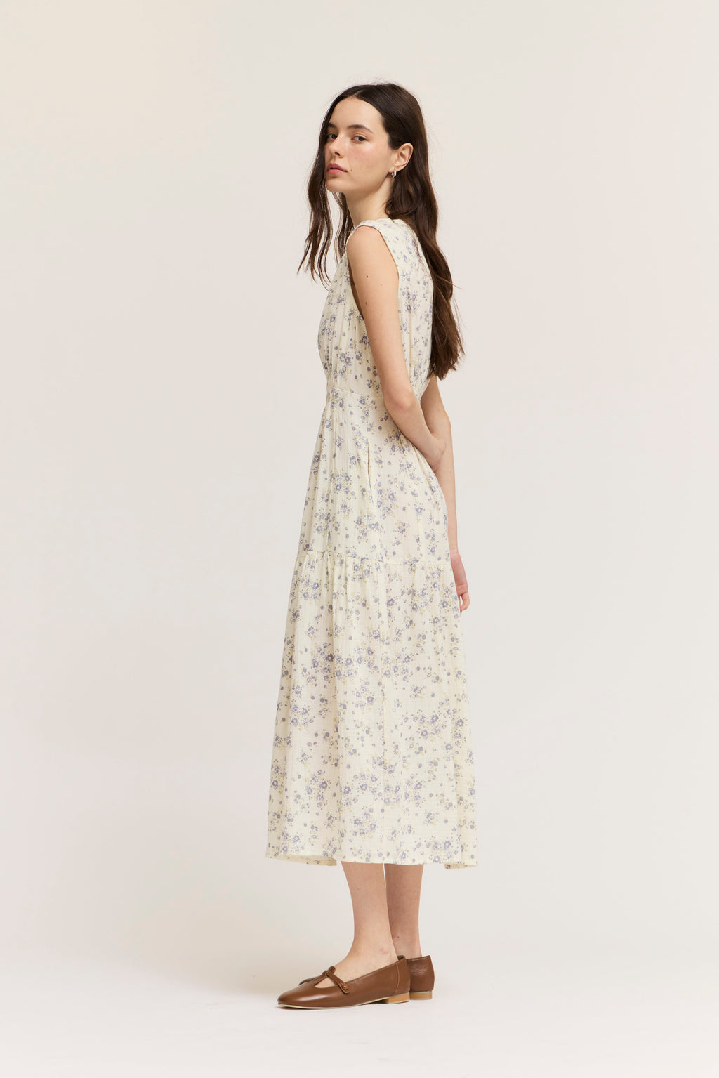 Floral Printed Gauze Midi Dress