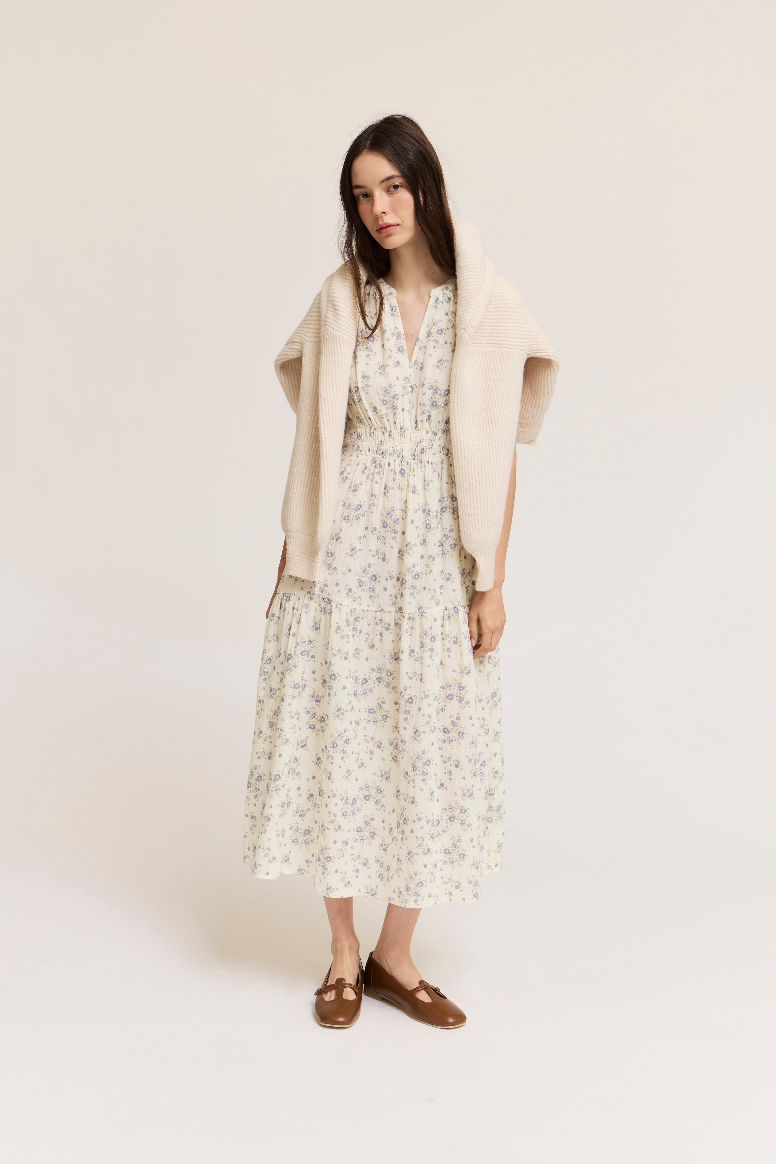 Floral Printed Gauze Midi Dress