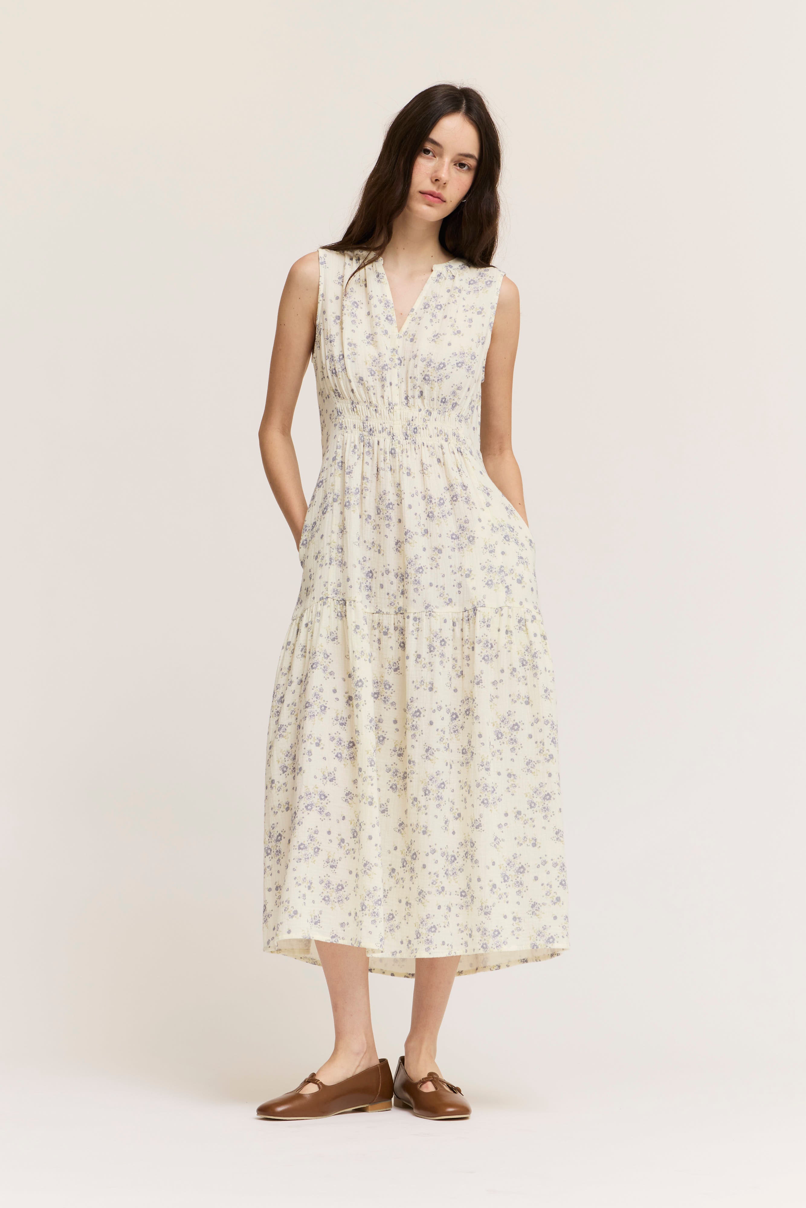Floral Printed Gauze Midi Dress