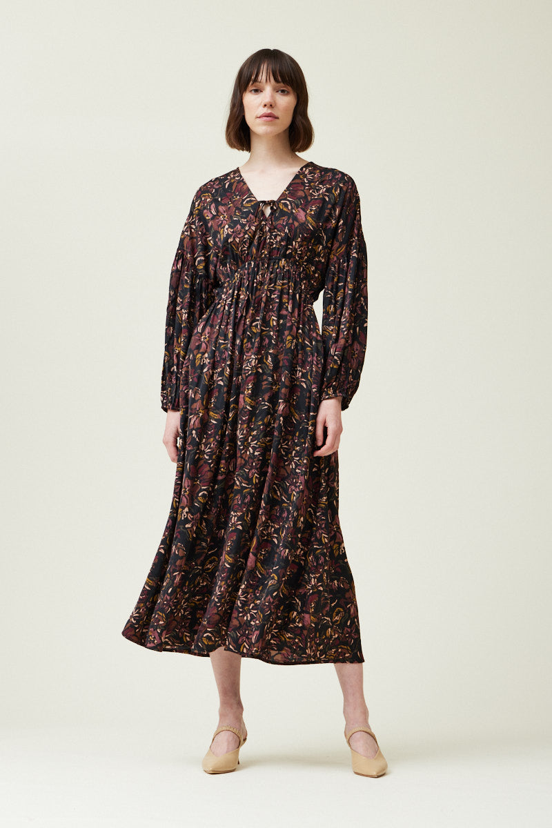 Printed Satin Midi Dress