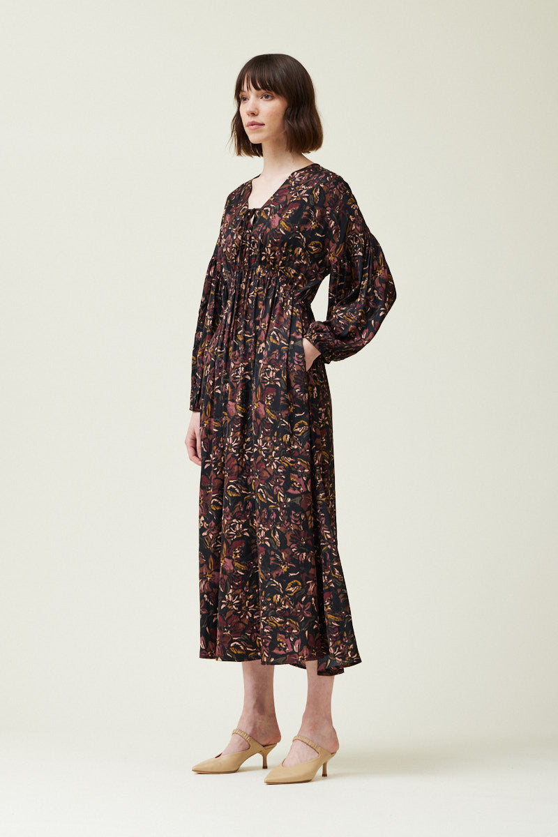 Printed Satin Midi Dress