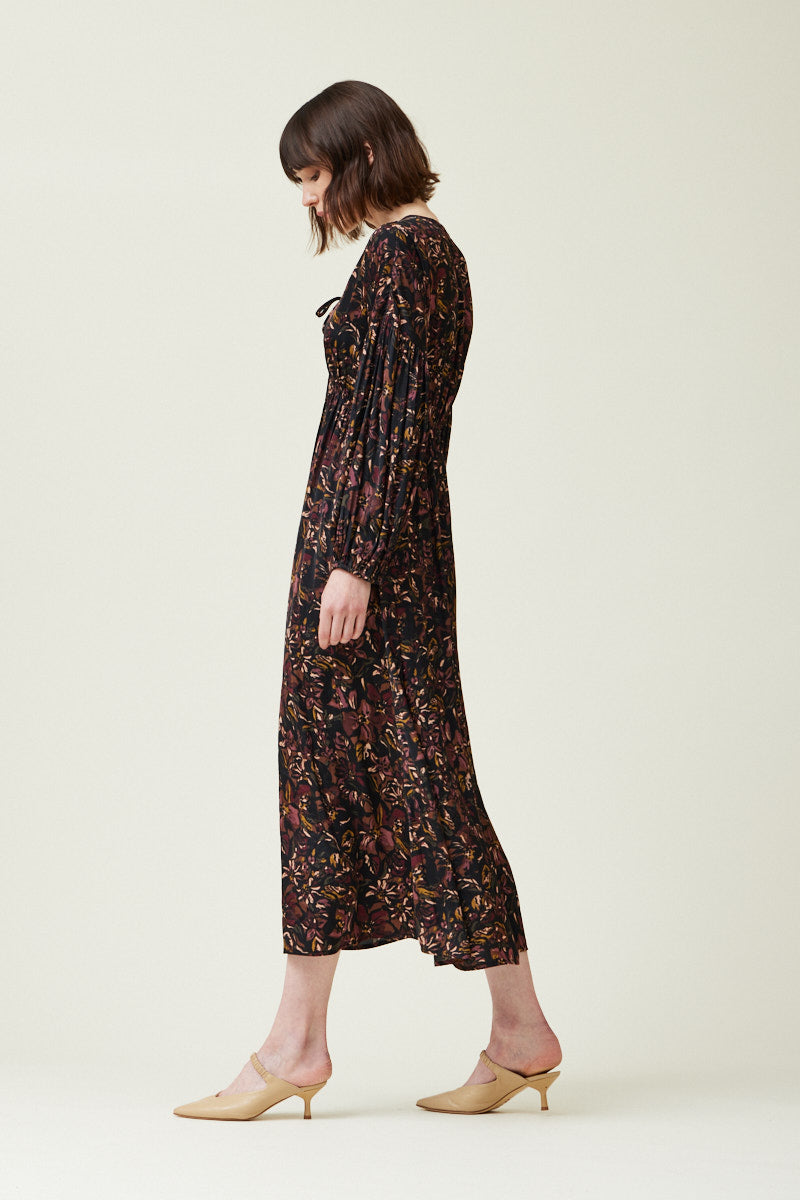 Printed Satin Midi Dress