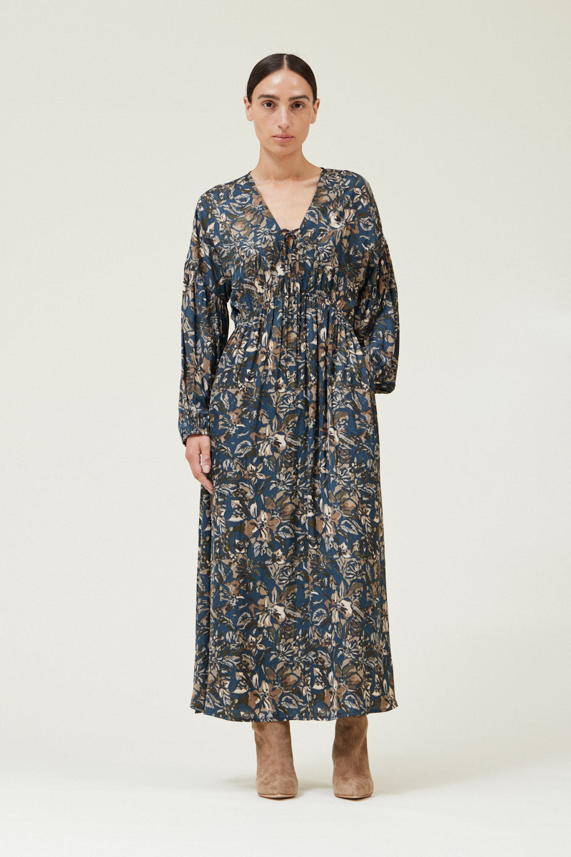 Printed Satin Midi Dress