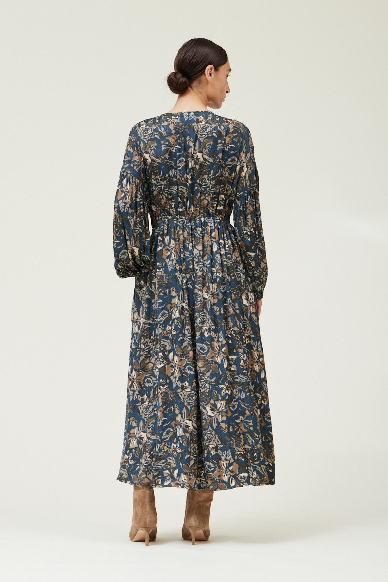 Printed Satin Midi Dress