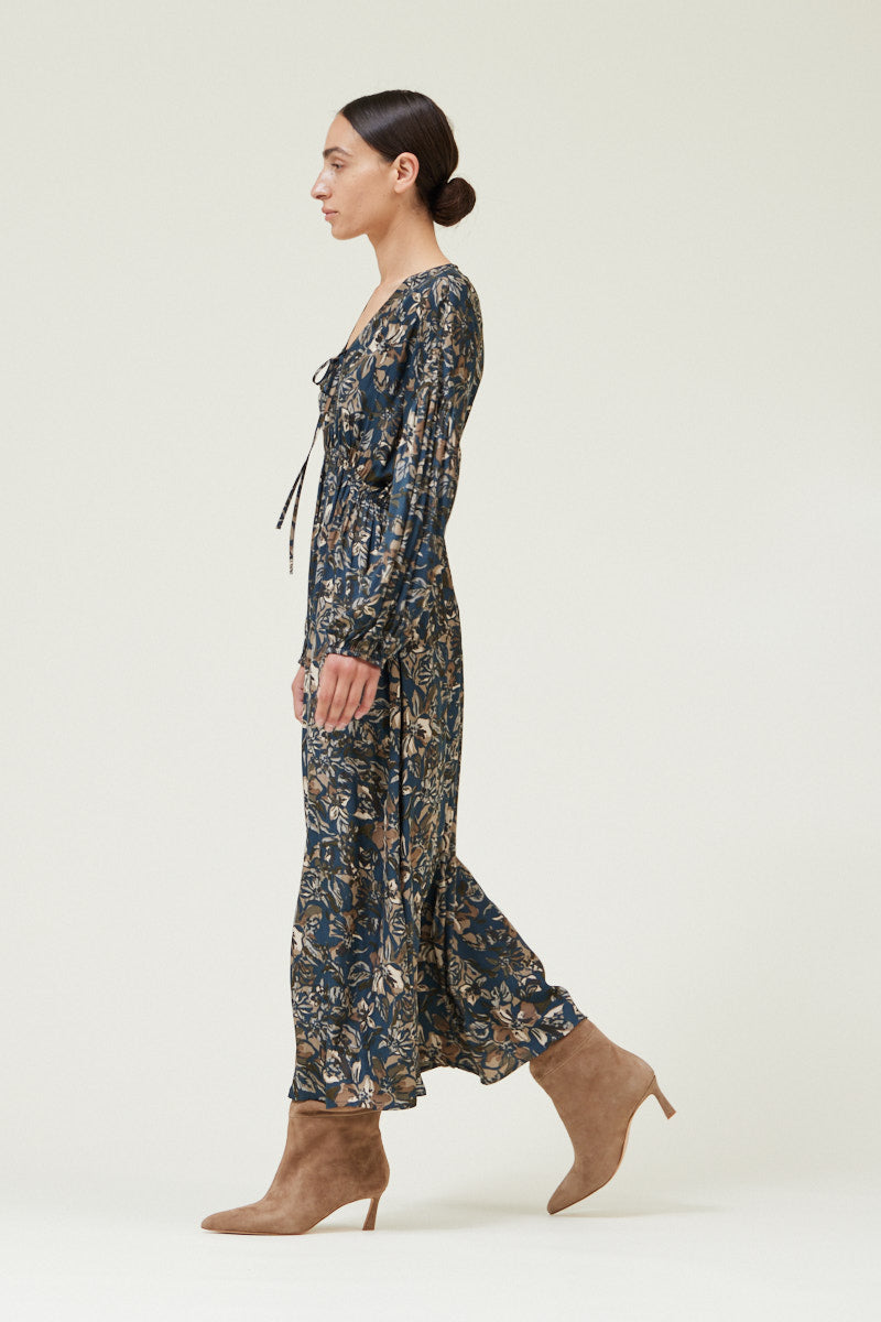 Printed Satin Midi Dress