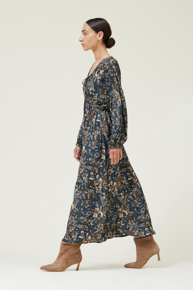 Printed Satin Midi Dress