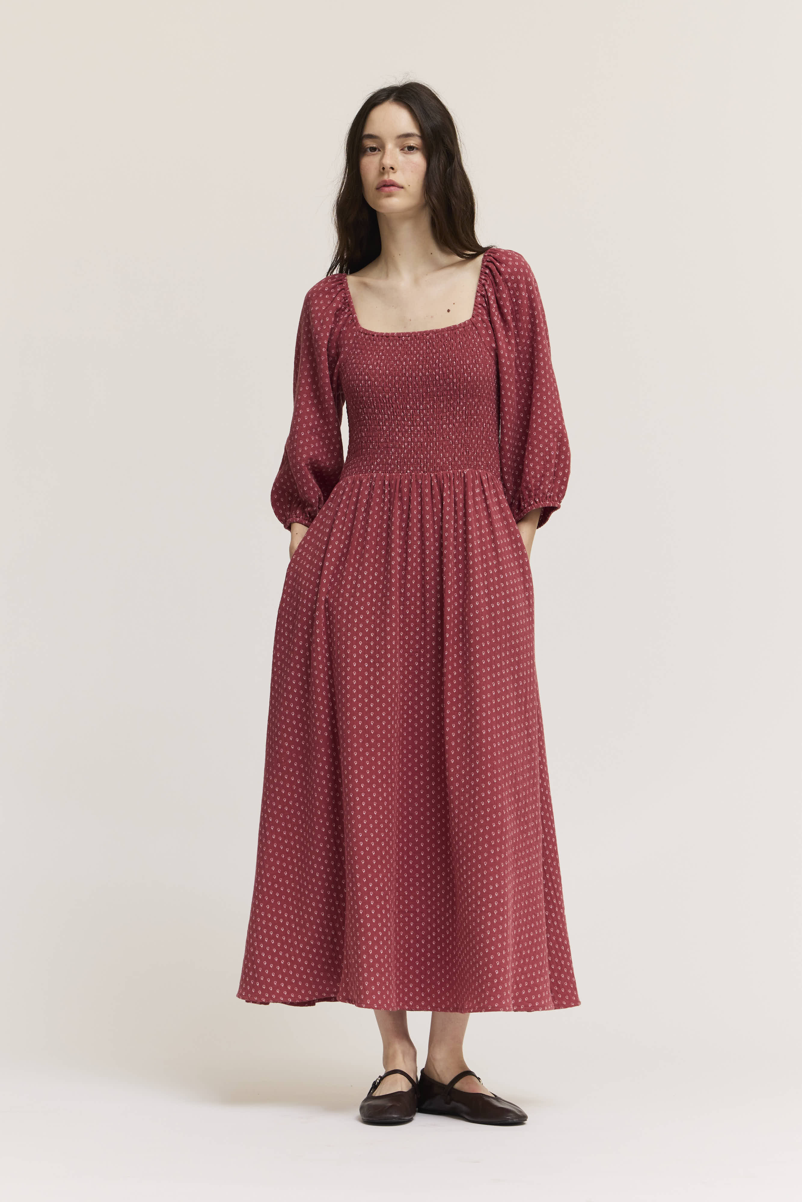 Floral Print Cotton Midi Dress in Red Earth  Grade and Gather Store