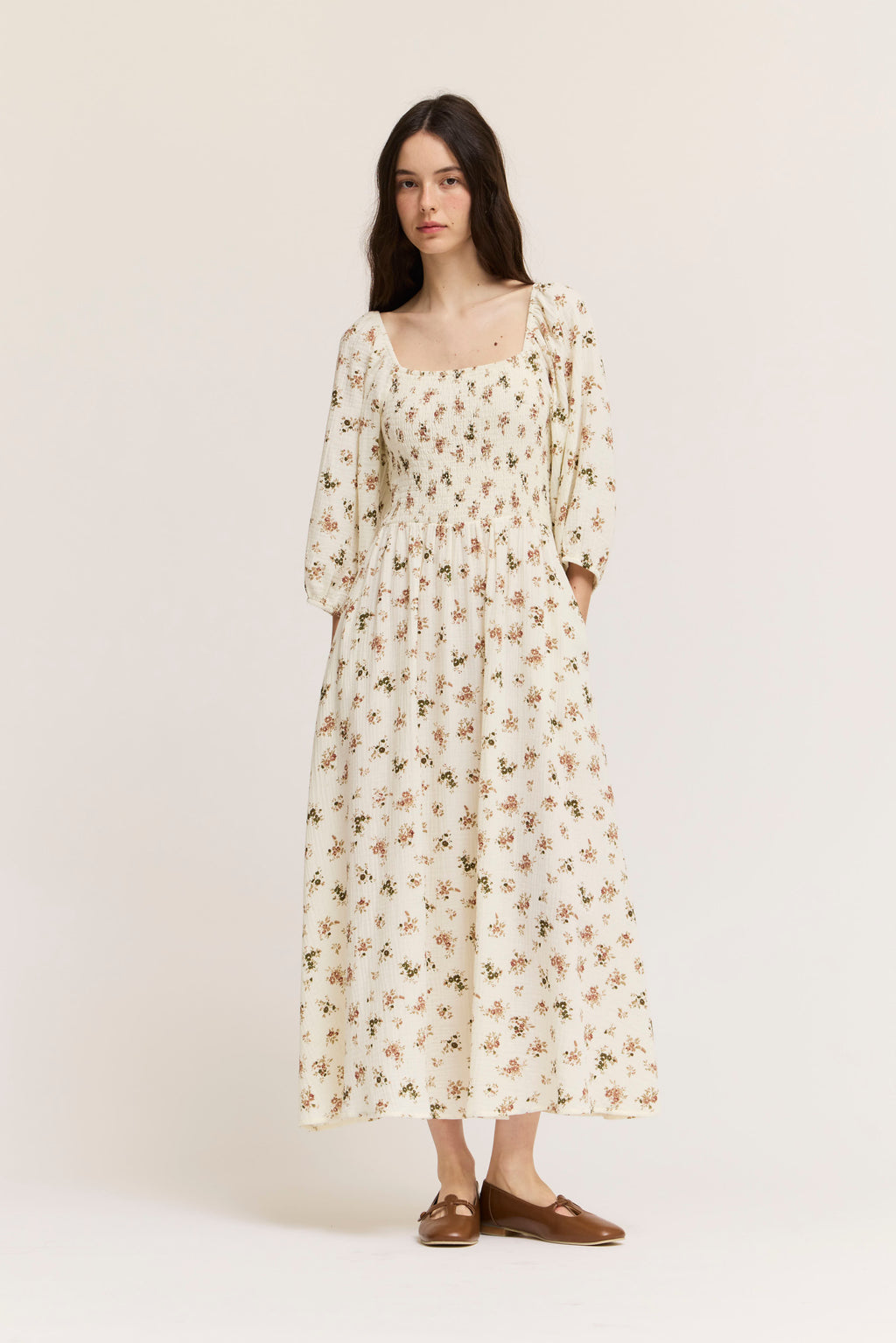 Floral Print Cotton Midi Dress