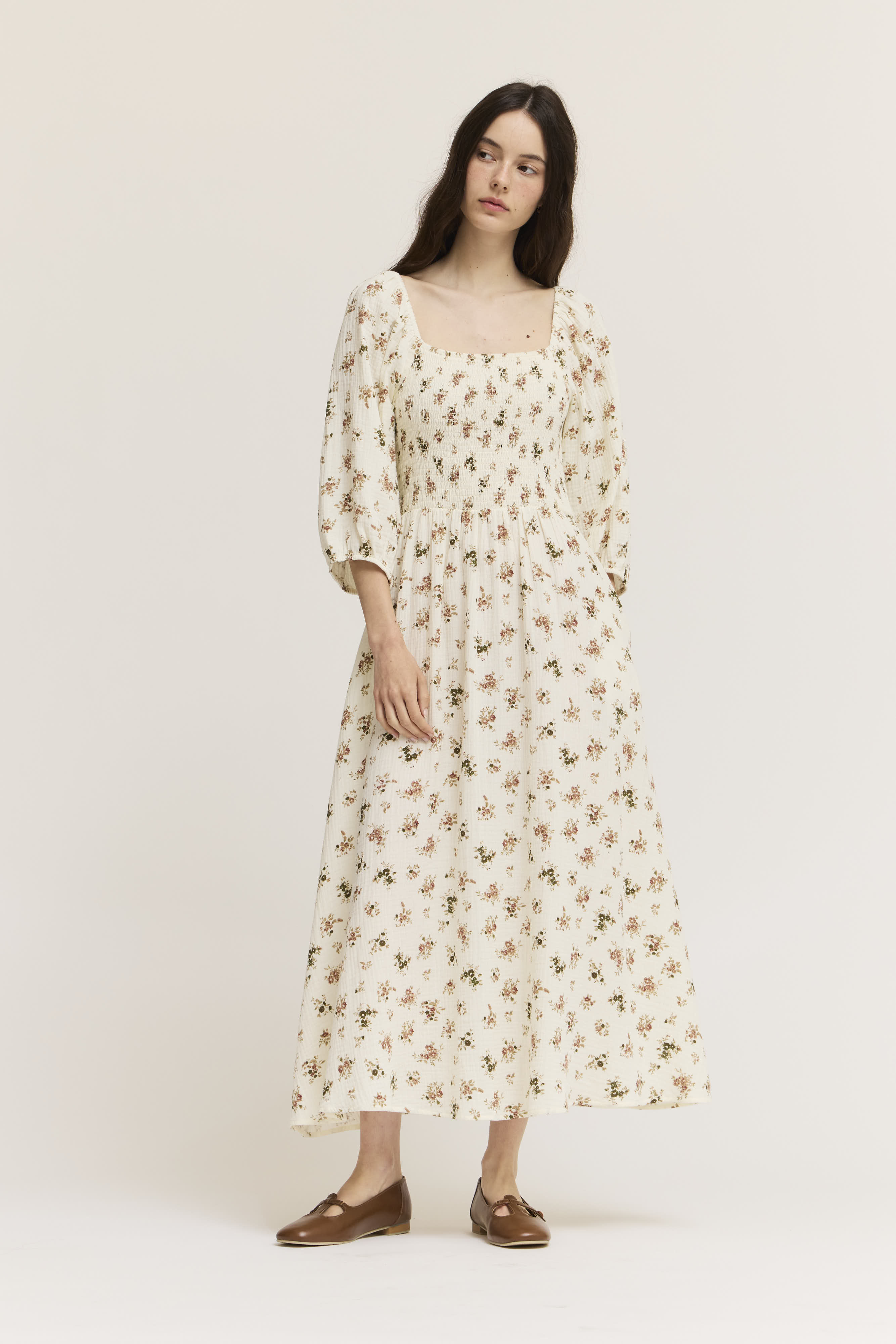 Floral Print Cotton Midi Dress