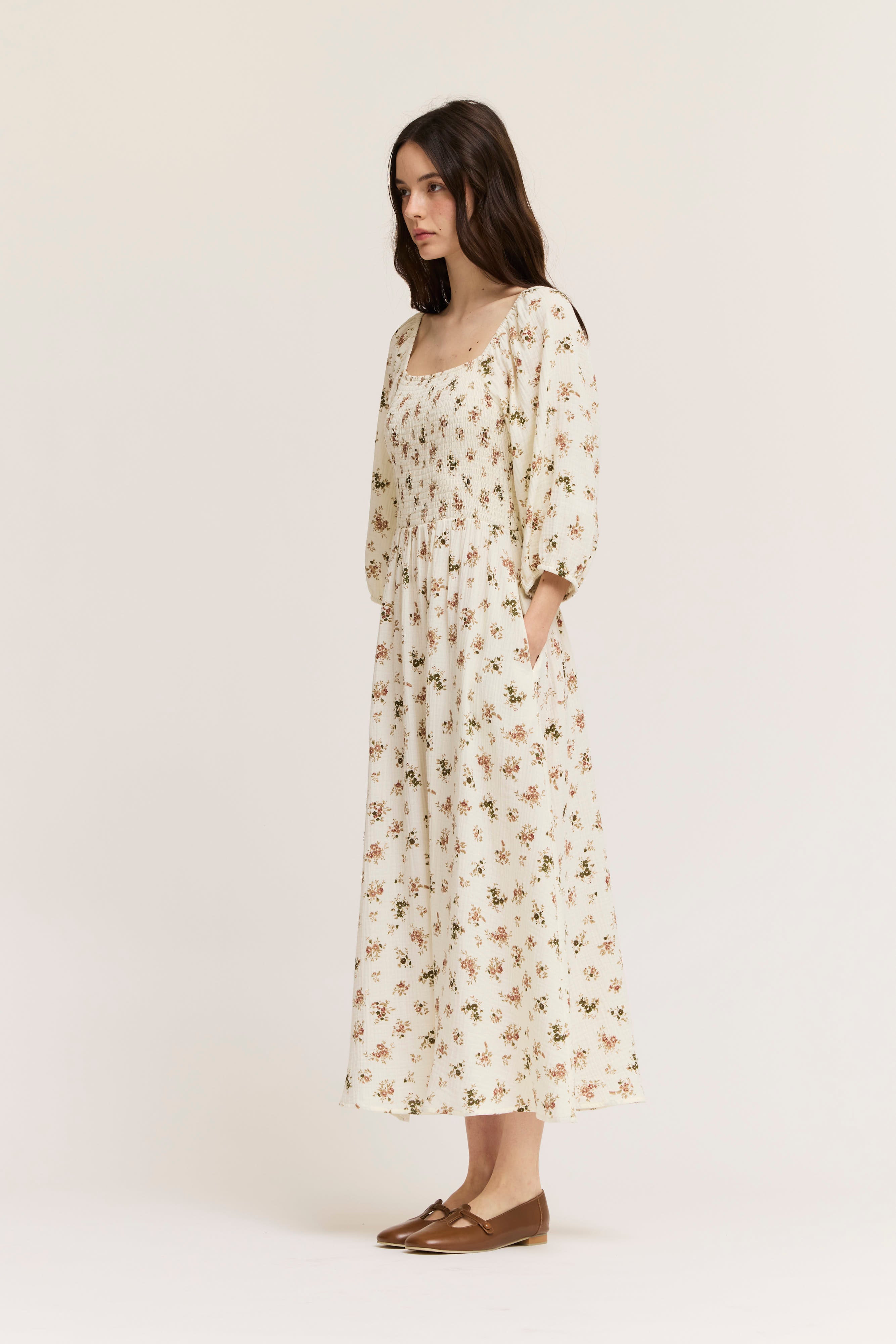 Floral Print Cotton Midi Dress