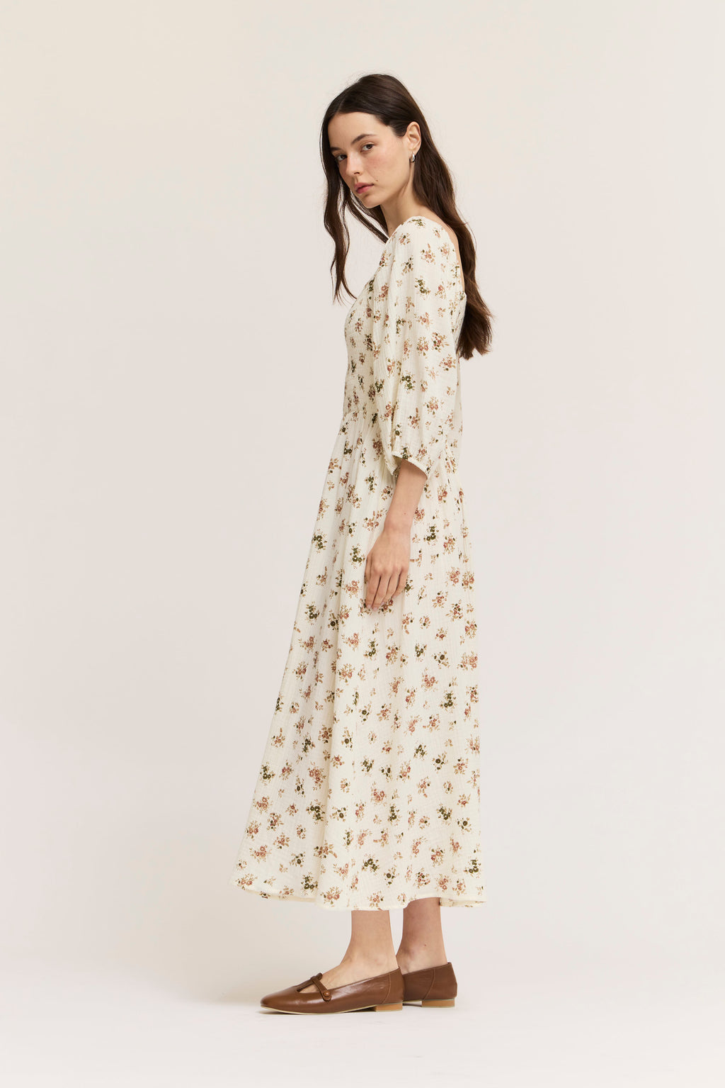 Floral Print Cotton Midi Dress
