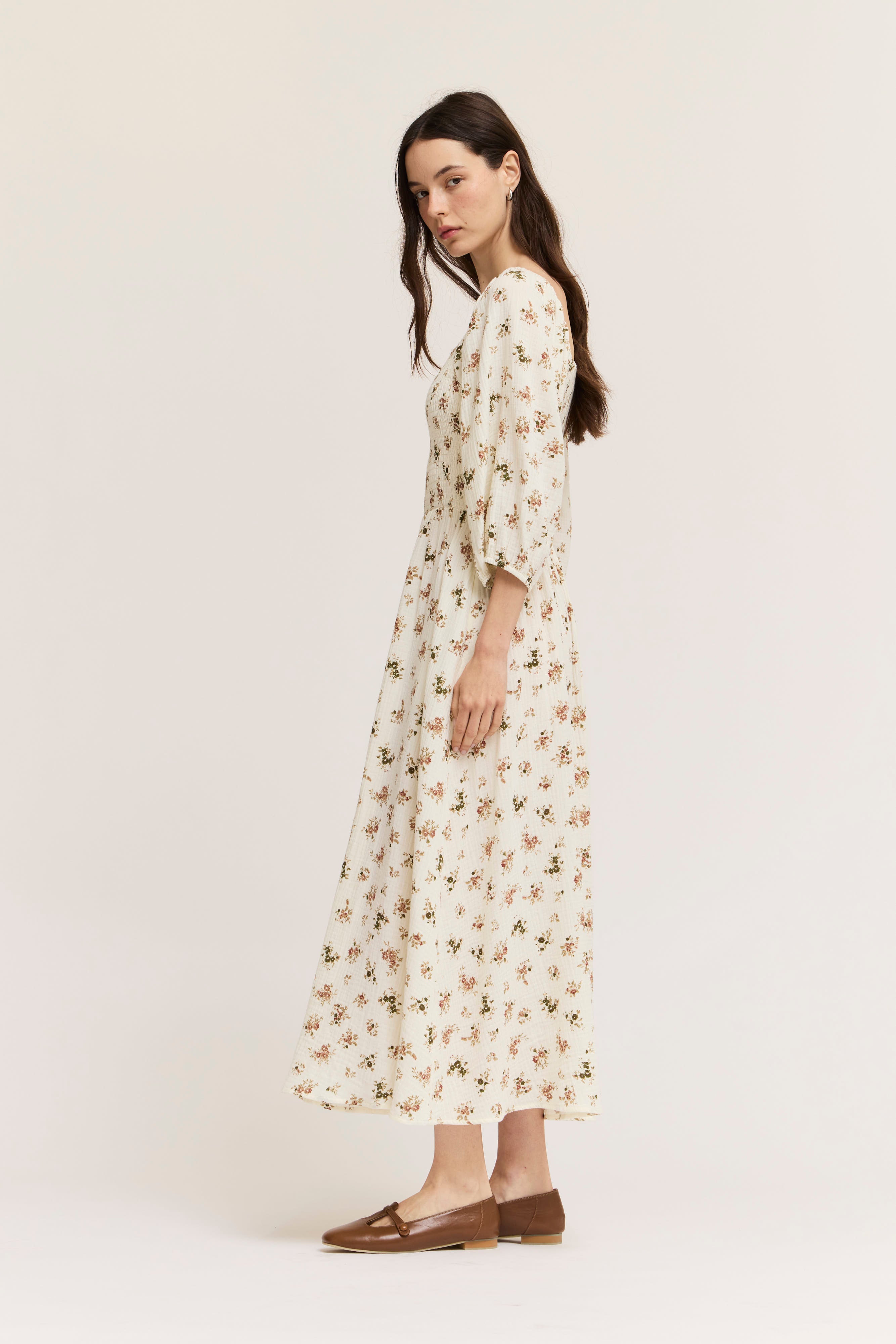 Floral Print Cotton Midi Dress