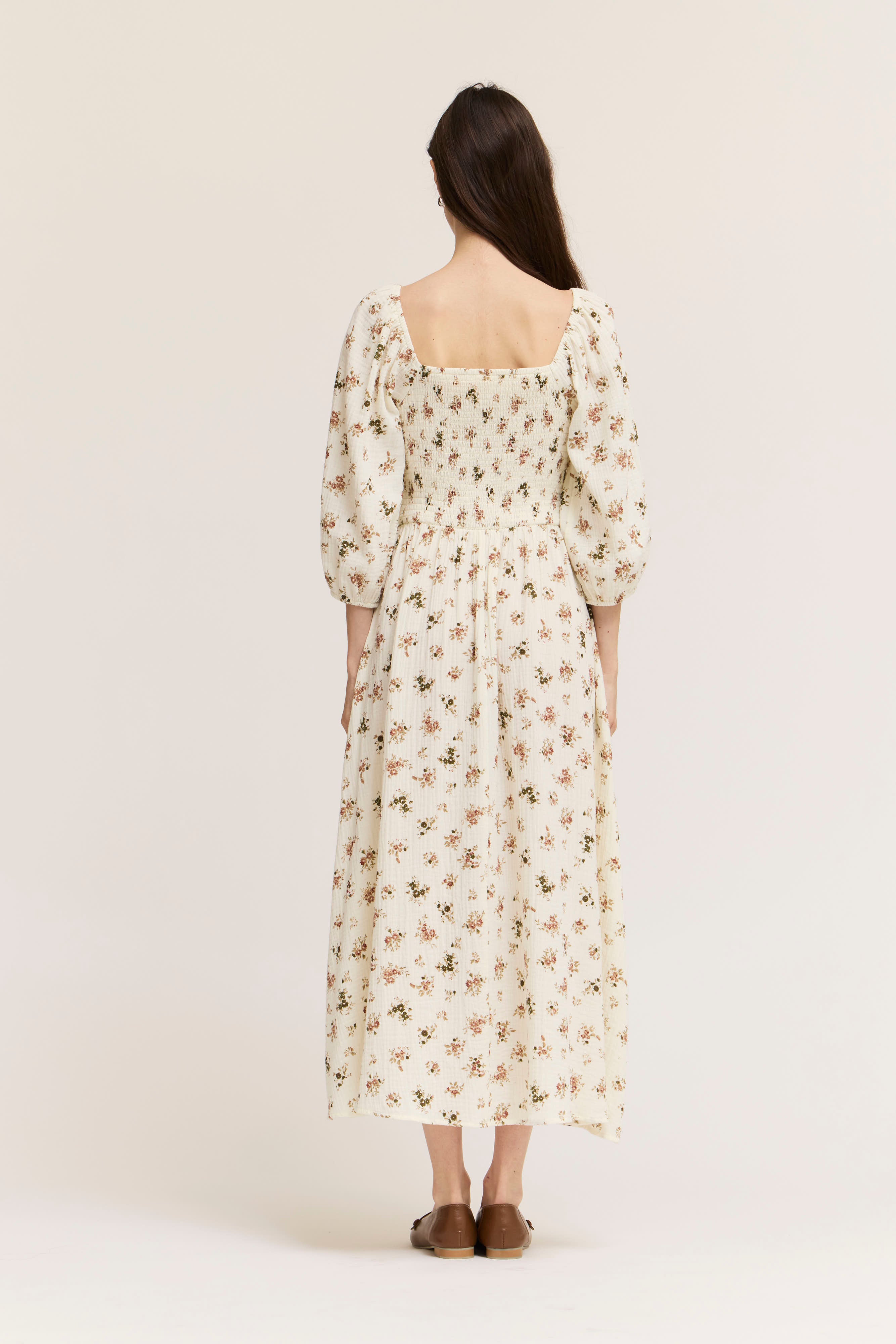 Floral Print Cotton Midi Dress