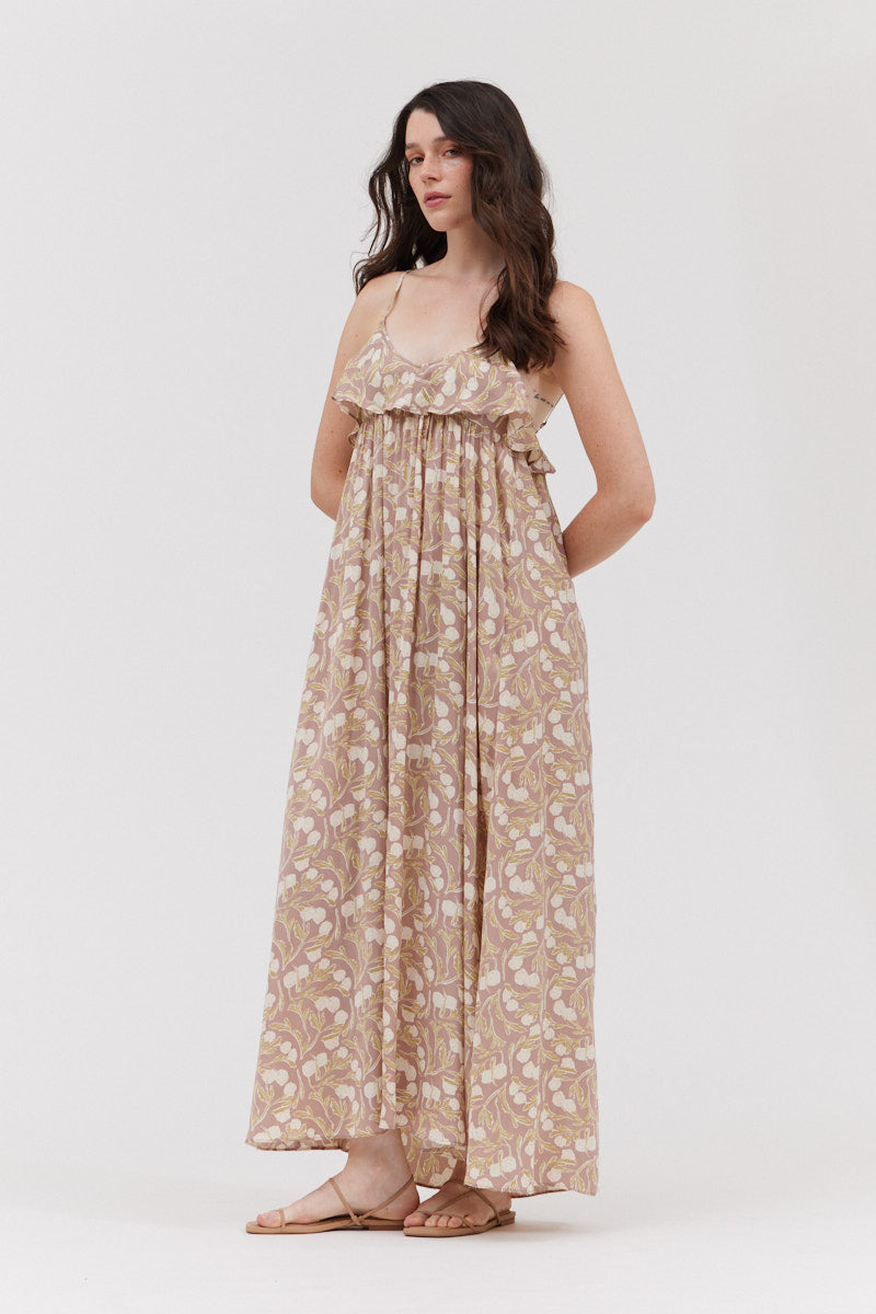 Ruffle Strap Long Dress