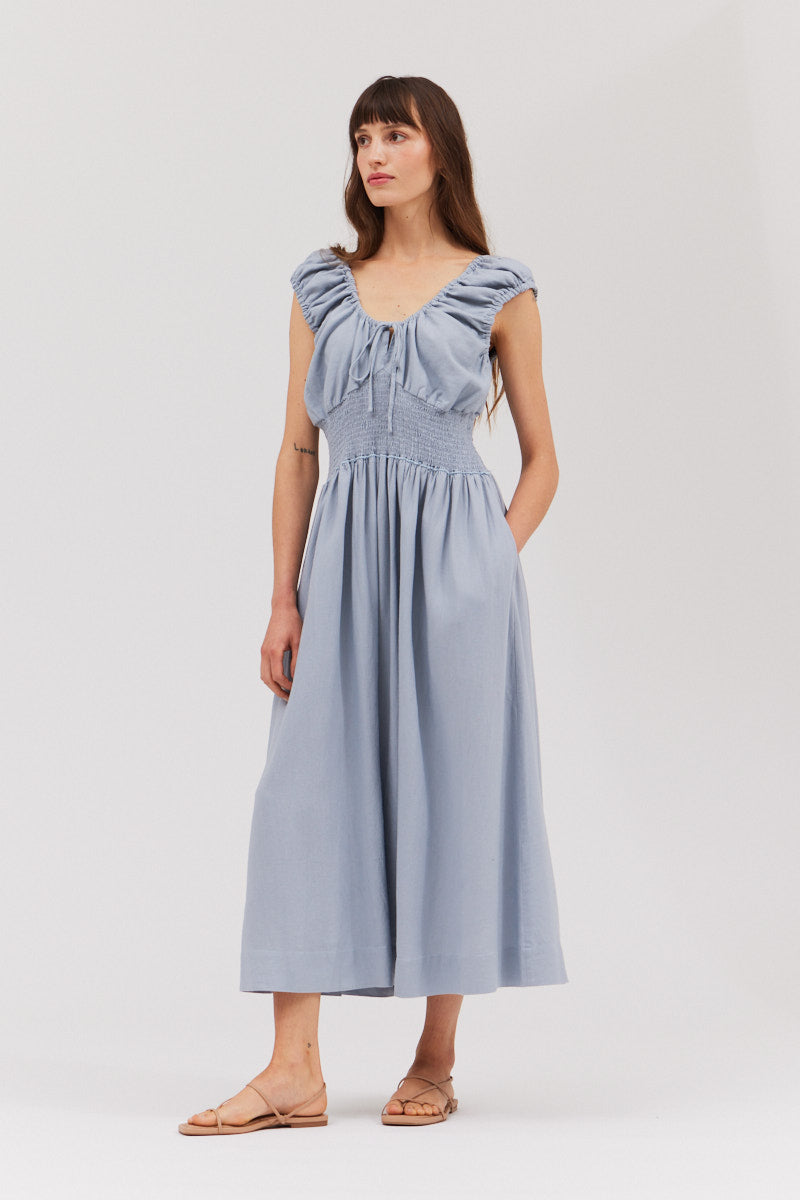 Linen Blend Midi Dress