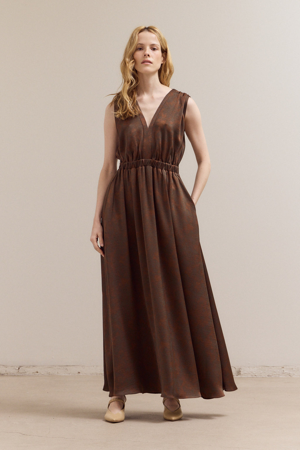 Tied Back Strappy Maxi Satin Dress