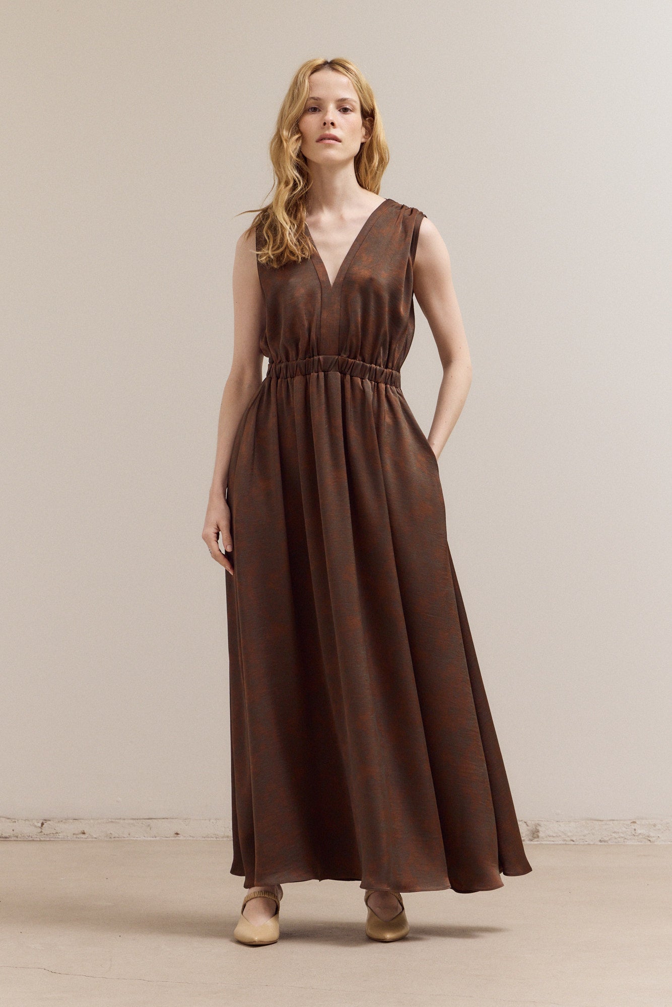 Tied Back Strappy Maxi Satin Dress