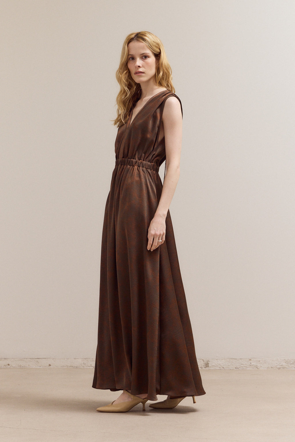 Tied Back Strappy Maxi Satin Dress