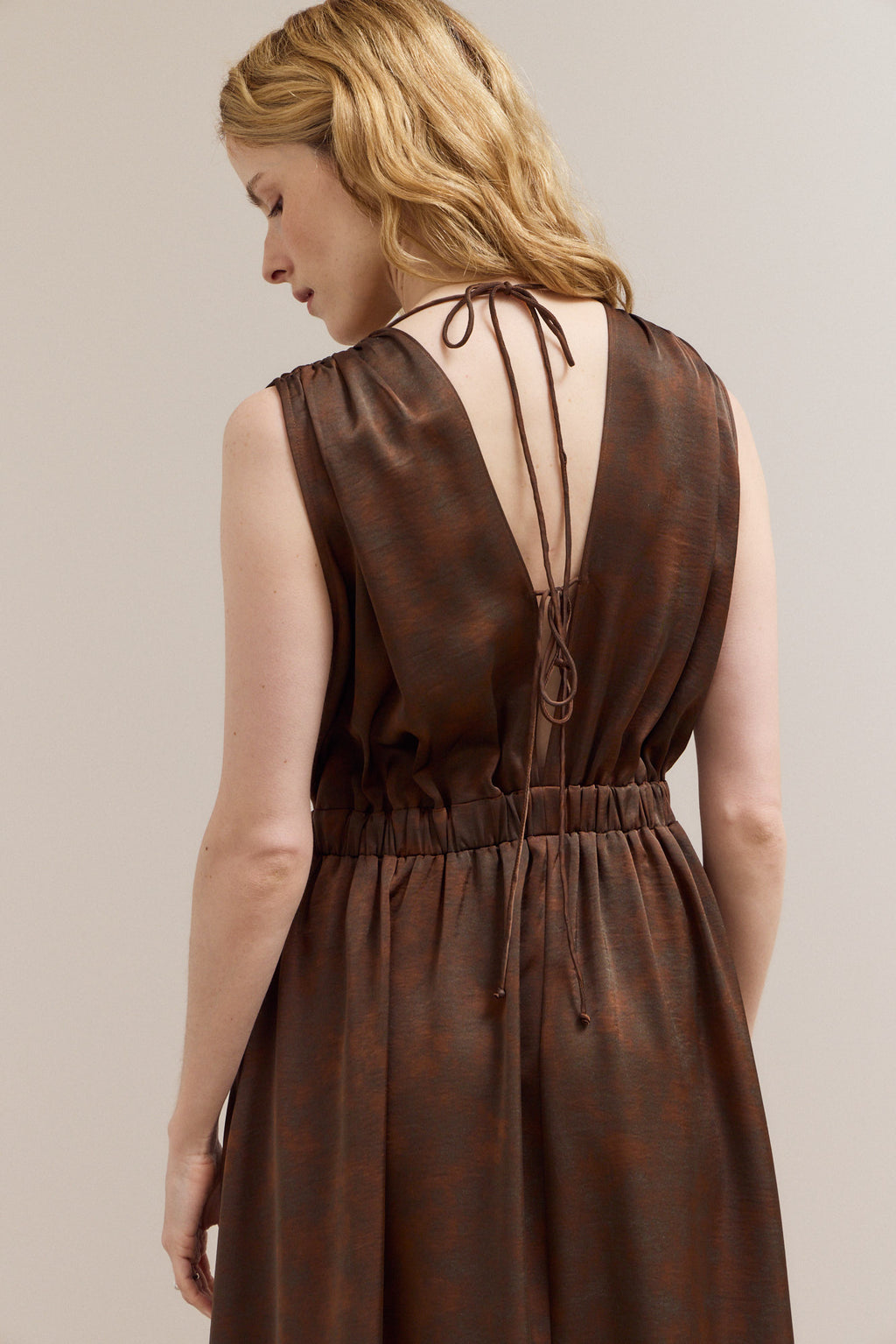 Tied Back Strappy Maxi Satin Dress