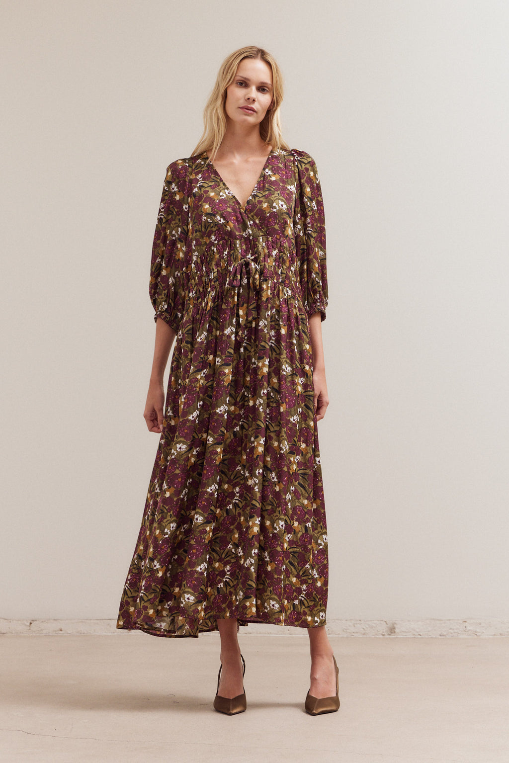 Floral Pleat Waist  Dress