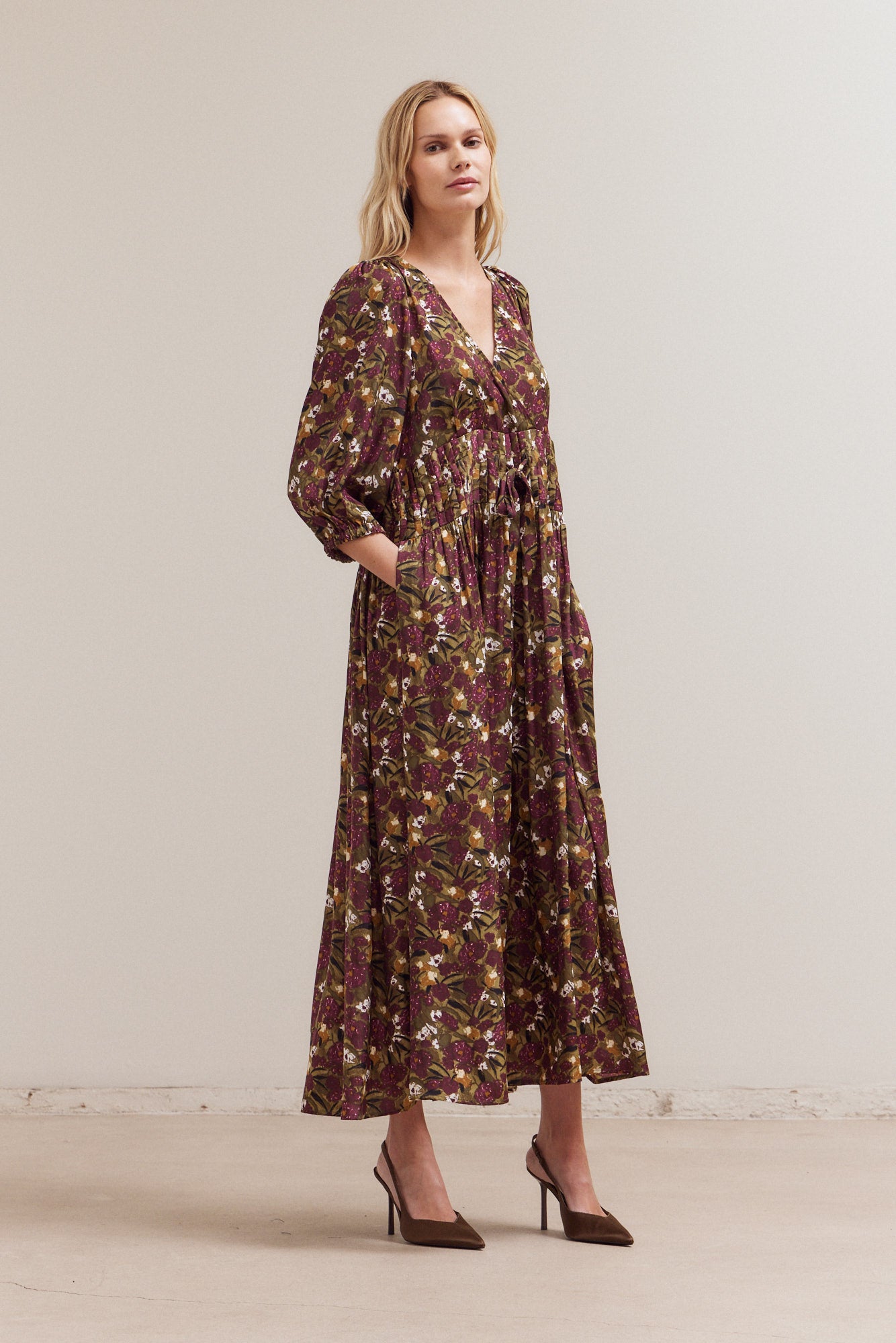 Floral Pleat Waist  Dress