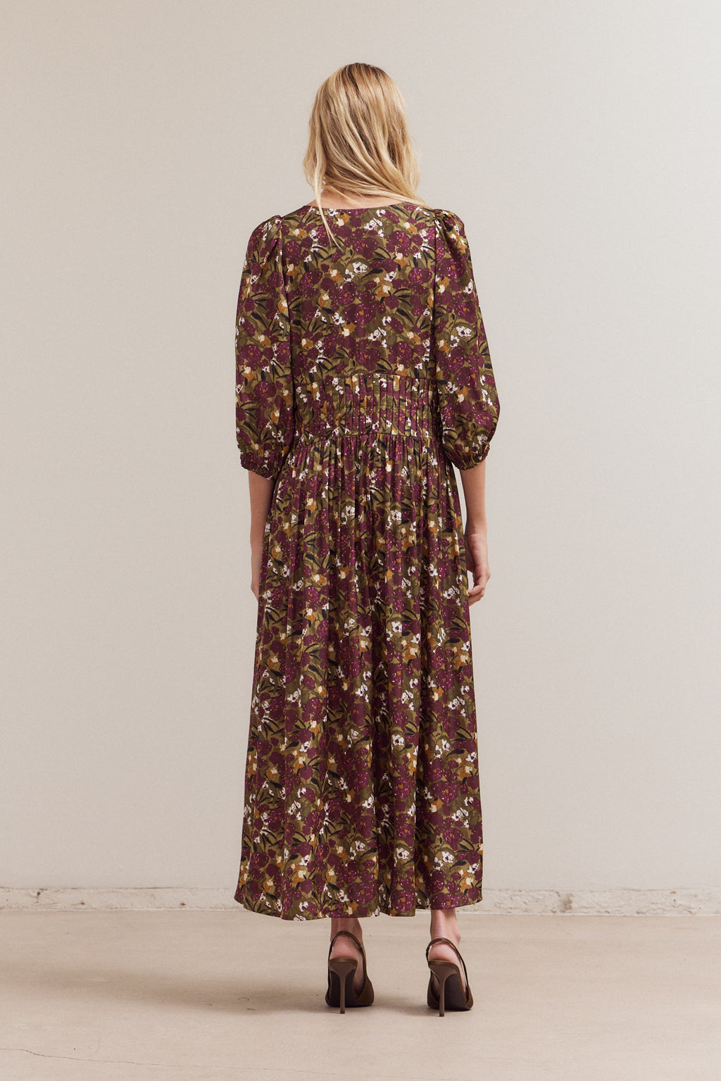 Floral Pleat Waist  Dress