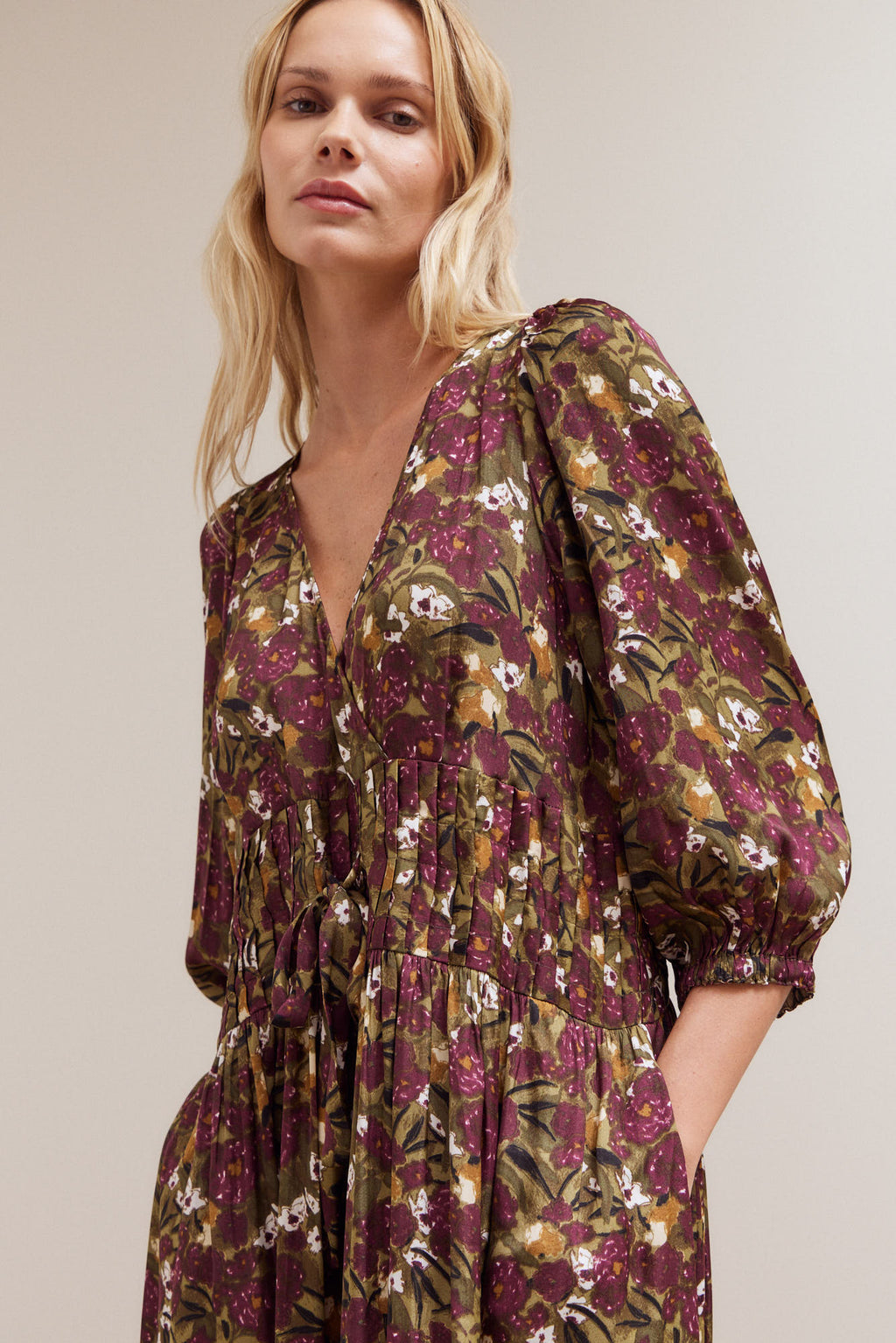 Floral Pleat Waist  Dress