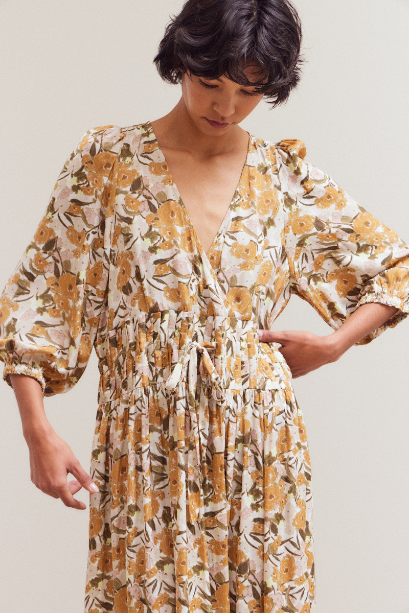 Floral Pleat Waist  Dress