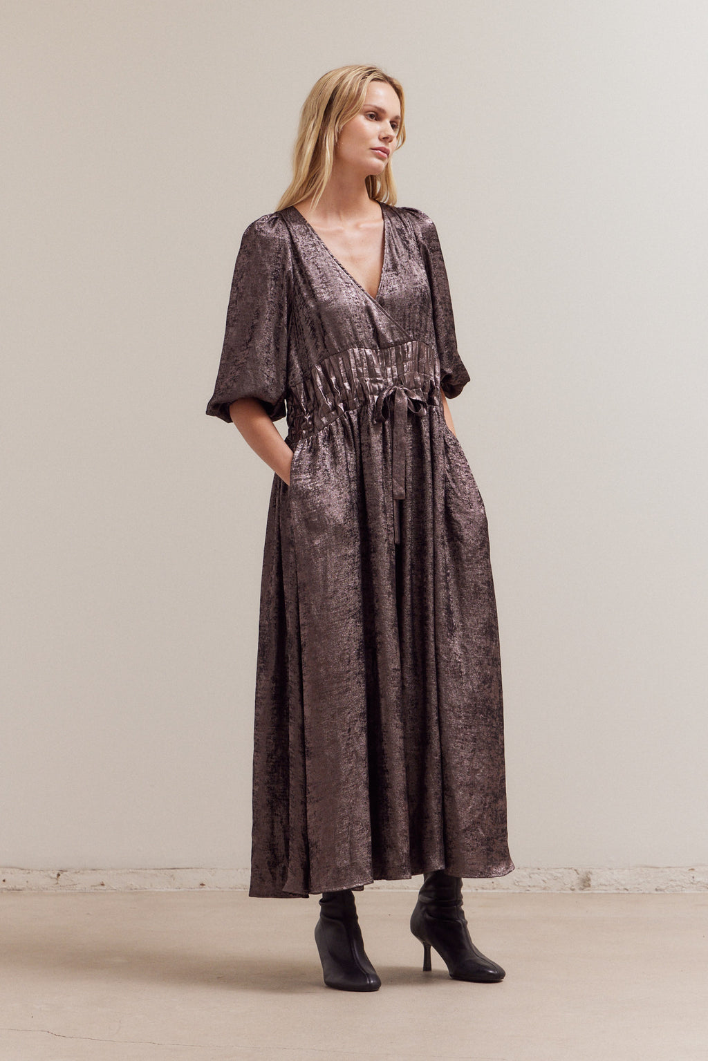 Pleat Waist Shine Dress