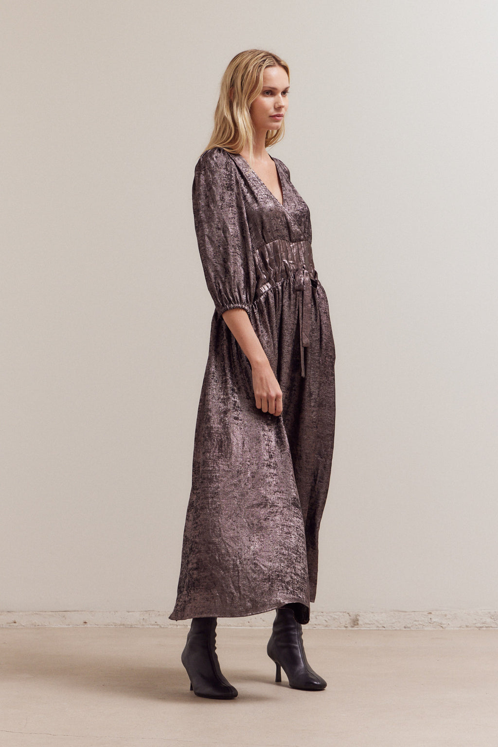 Pleat Waist Shine Dress