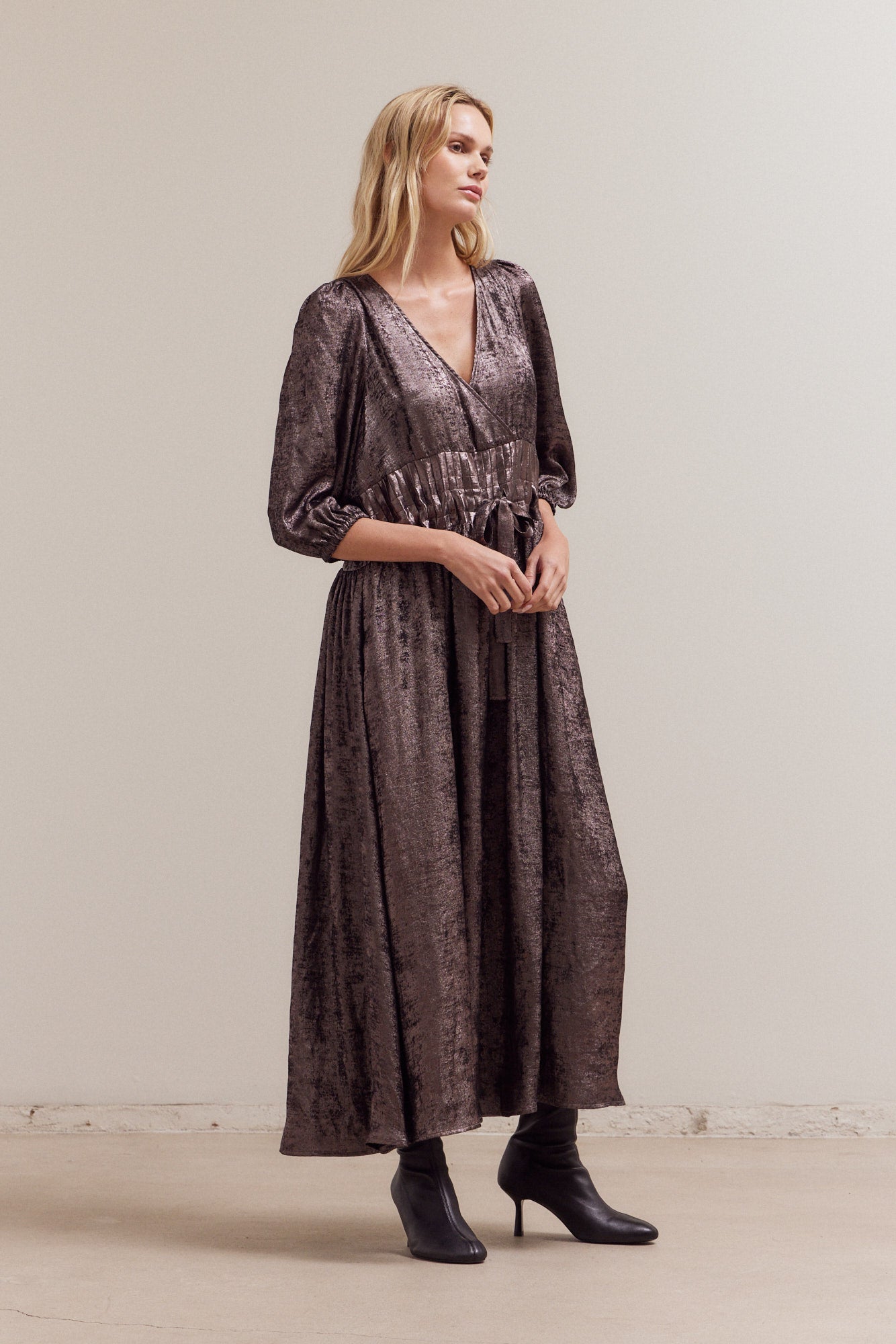 Pleat Waist Shine Dress