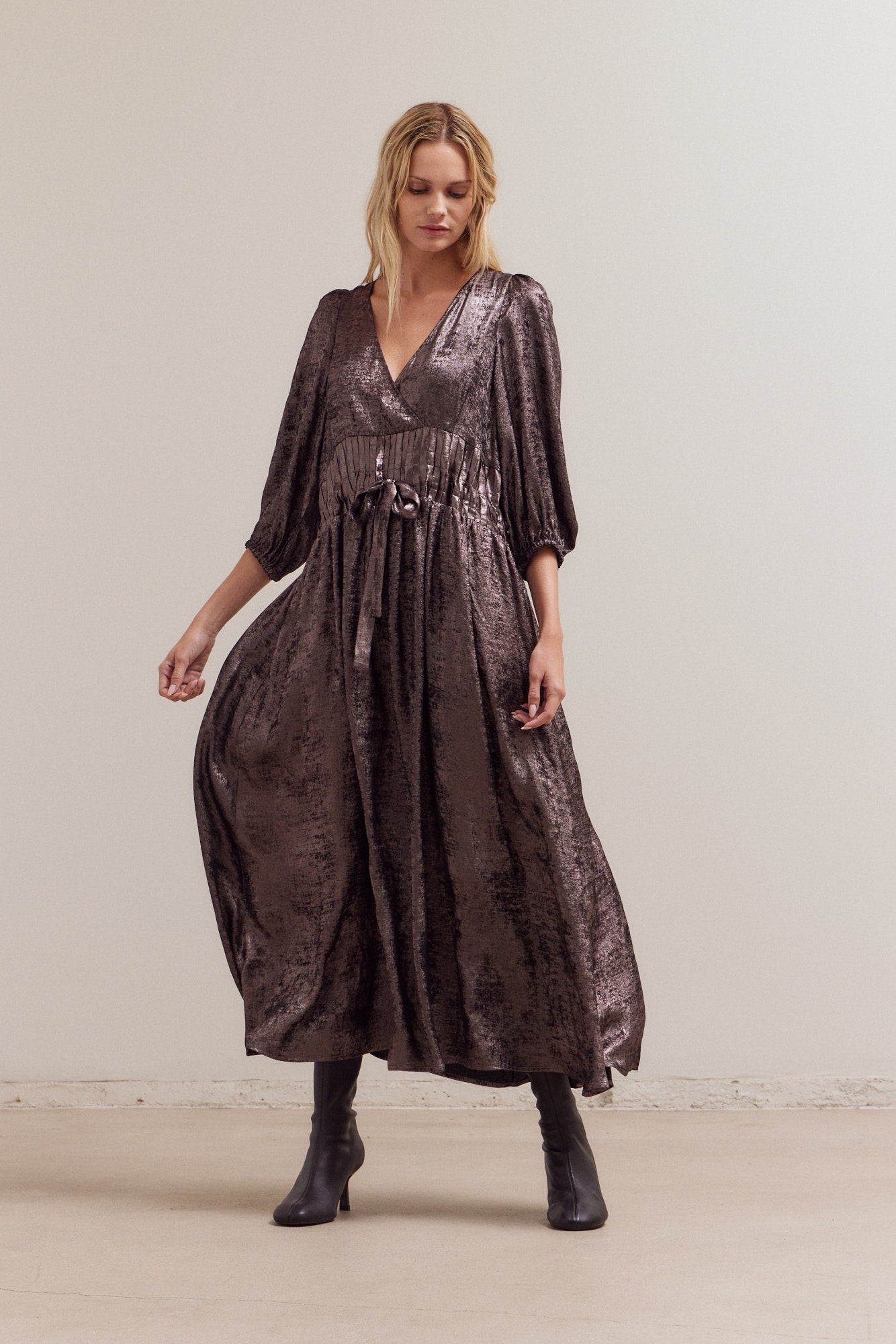 Pleat Waist Shine Dress