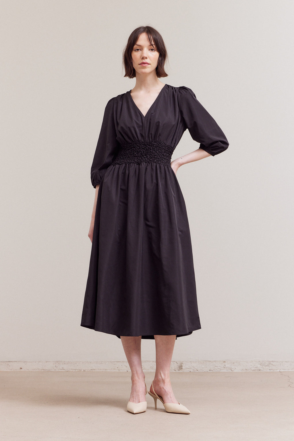 Poplin Smocking Detail Dress