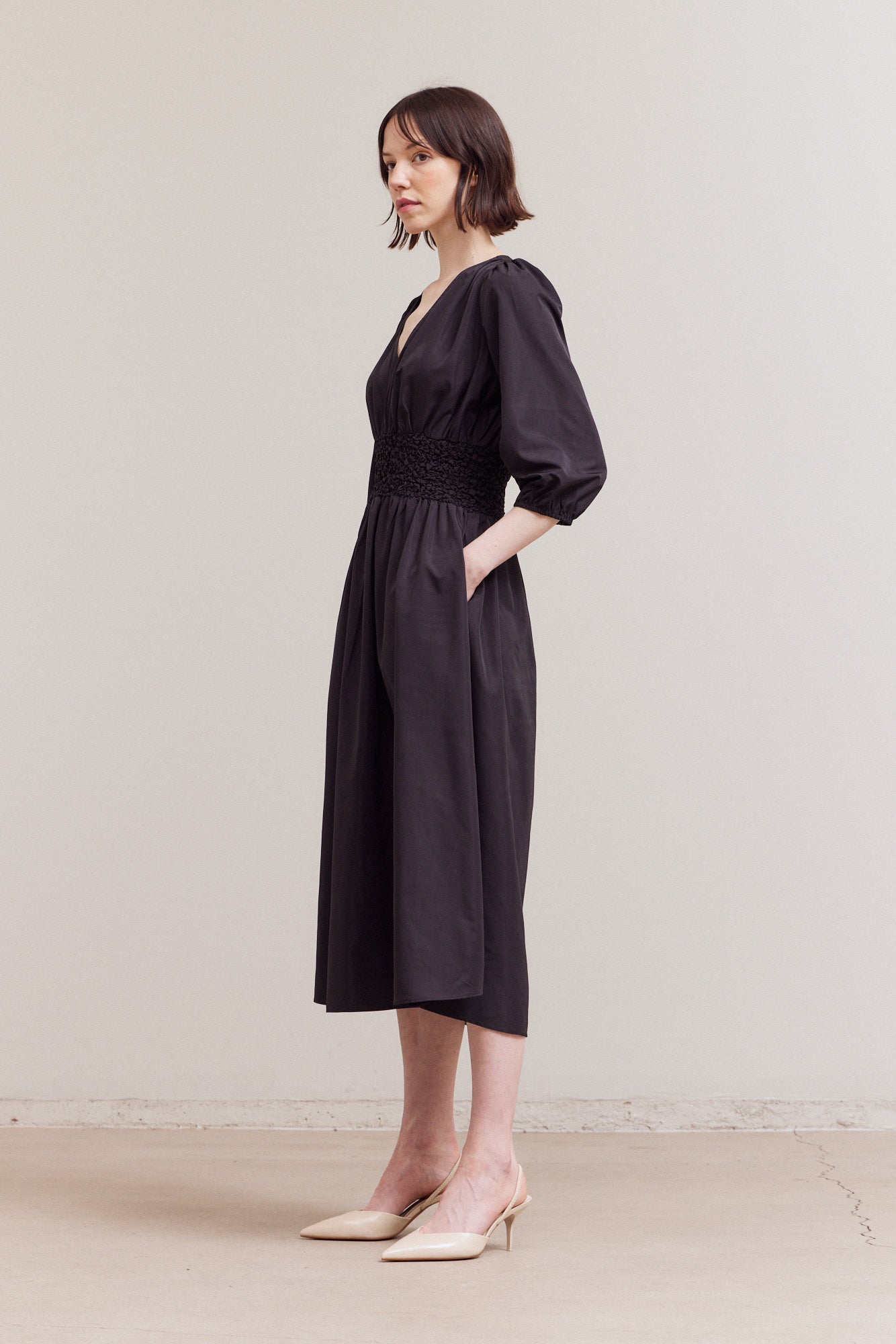 Poplin Smocking Detail Dress