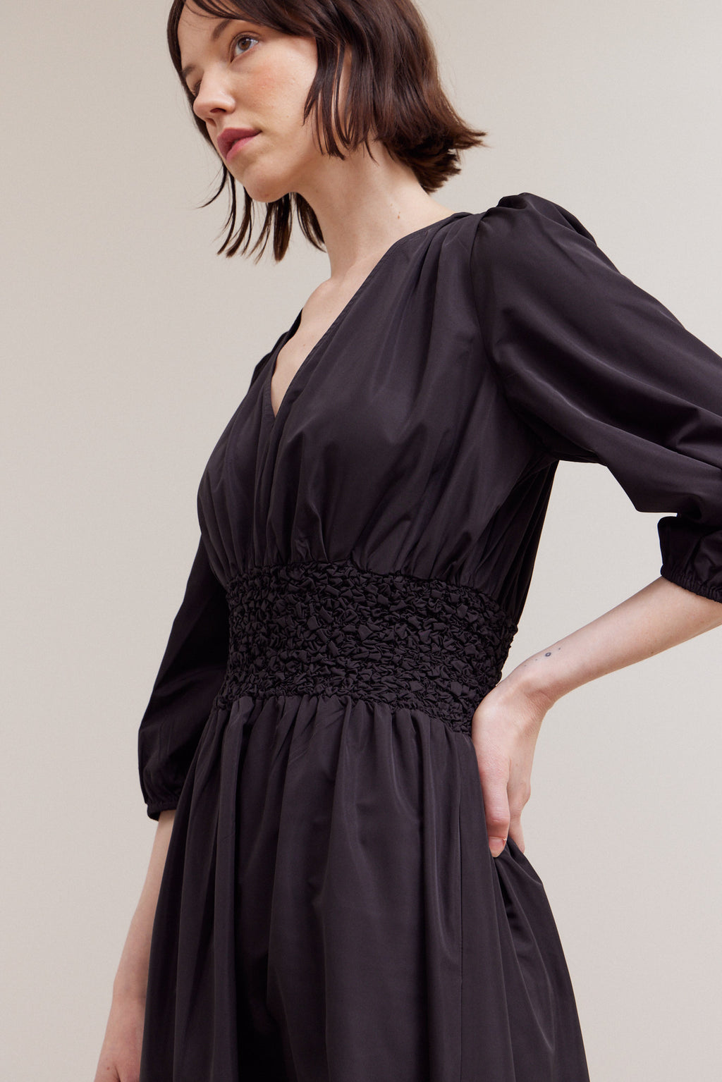 Poplin Smocking Detail Dress