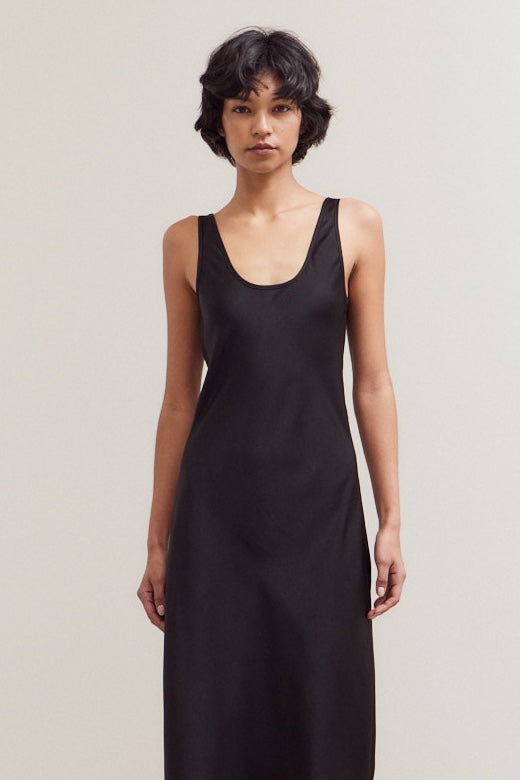 Round Neck Maxi Satin Dress