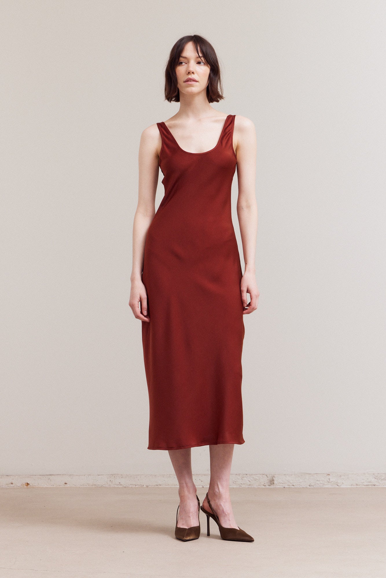 Round Neck Maxi Satin Dress